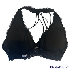 Gilly Hicks black lace bralette halter back straps
